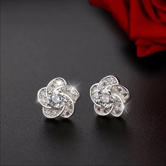 Jewelry - Sterling Silver 925 CZ Flower Stud Earrings